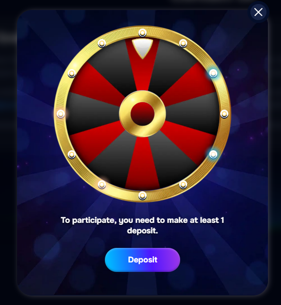 Wizardo casino golden bonus wheel requiring one deposit to spin.