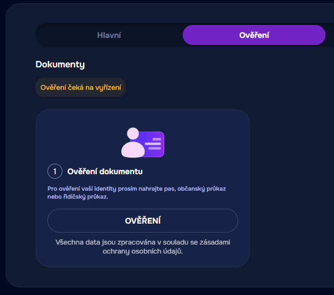 KYC verifikace kasina Wizardo nahrát ID pas řidičák.