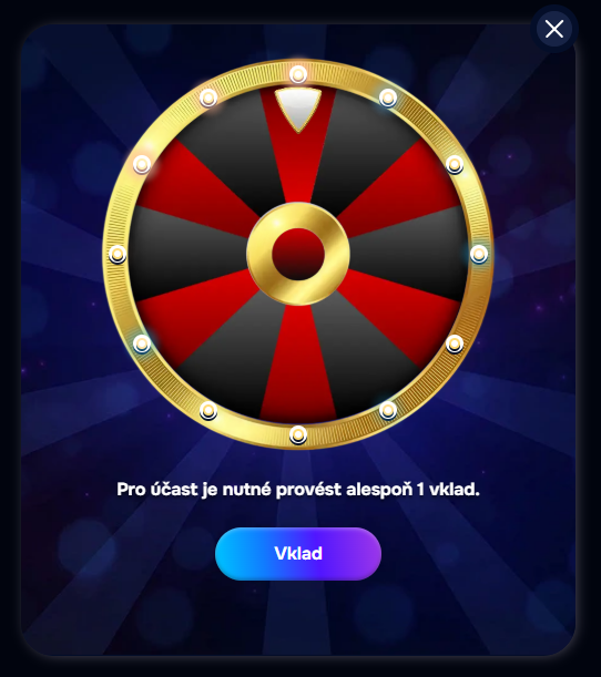 Zlaté bonusové kolo v kasinu Wizardo vyžadující jeden vklad k otočení.