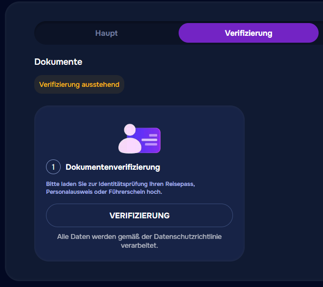 KYC-Verifikation Wizardo Casino ID-Pass-Führerschein hochladen.