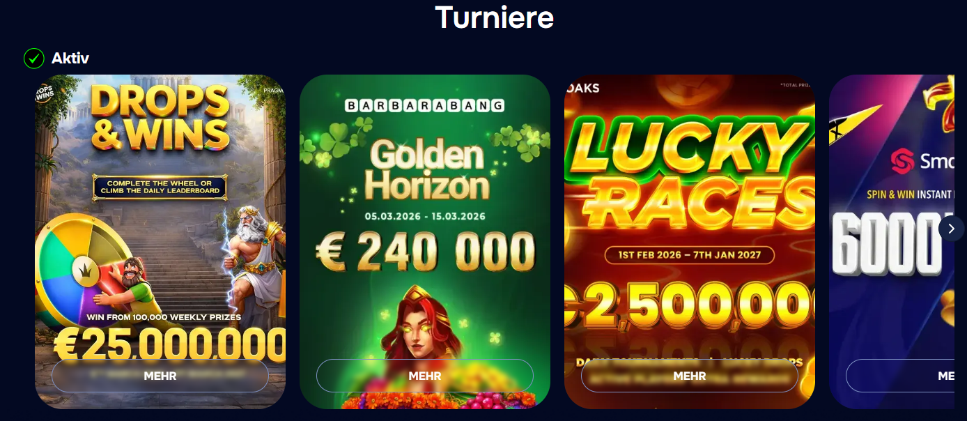 Aktive Turniere im Wizardo Casino: Drops & Wins und Jackpots.