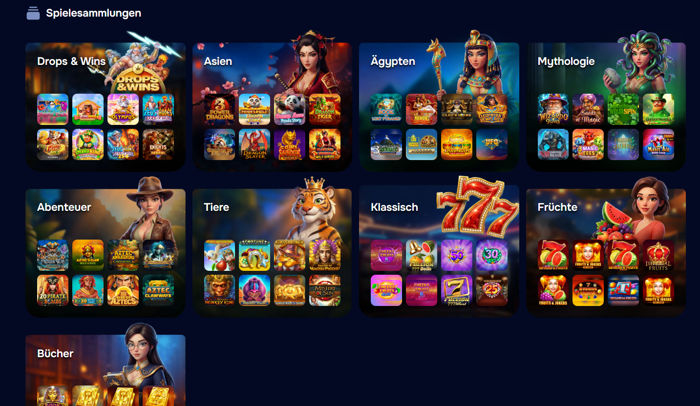 Slot-Kategorien Wizardo Götter Gewinne Asien Ägypten Mythologie Thumbnails.
